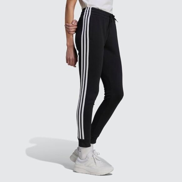 adidas Women's Essentials Black White 3-Stripes Cotton Blend Fleece Pants Size S - Picture 1 of 4